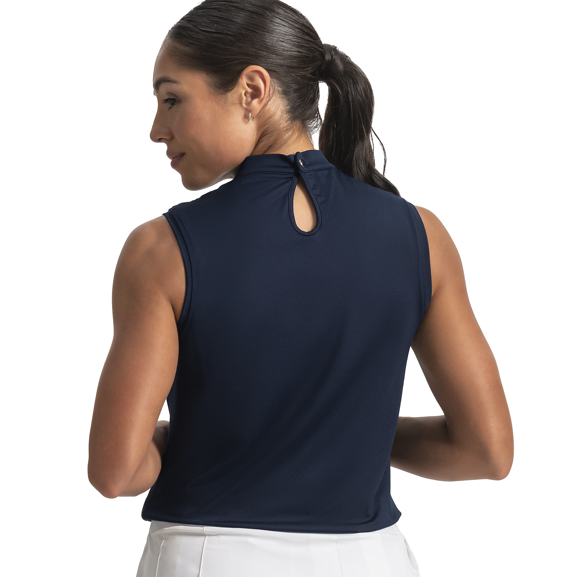 Short Sleeve Keyhole Mock Neck